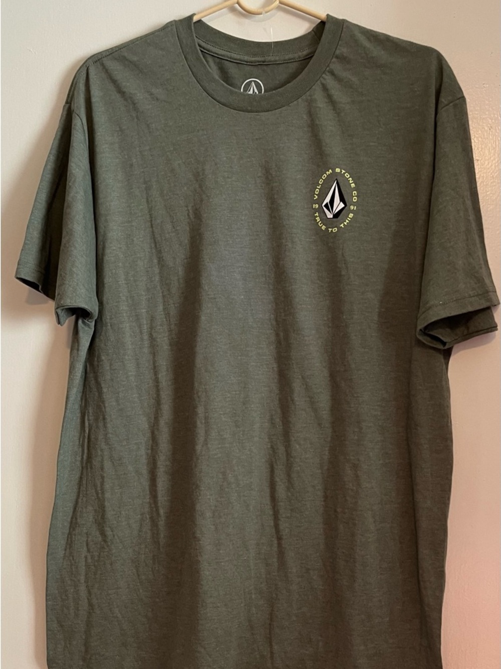 Volcom Olive Short Sleeve Graphic Tee with Small Chest Logo
